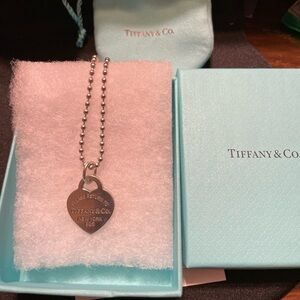 Tiffany & Co. Sterling Silver Heart Tag Necklace Pendant Please Return 18" Chain